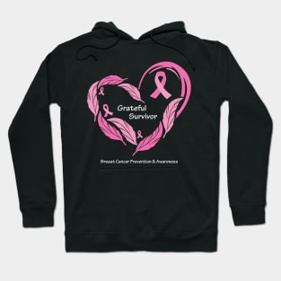 Breast cancer survivor with feathers, ribbons & white type Hoodie